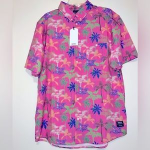 NWT WeSC Pink Tropical Hawaiian Button Up Quick Dry Shirt Men's Sz L, Wmn's XL
